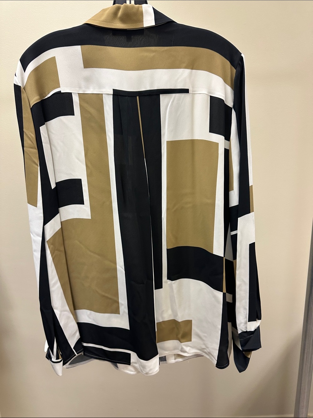 Lafayette 148 New York Black, White & Tan Geometric Silk-Blend Button Down - Picture 3 of 3